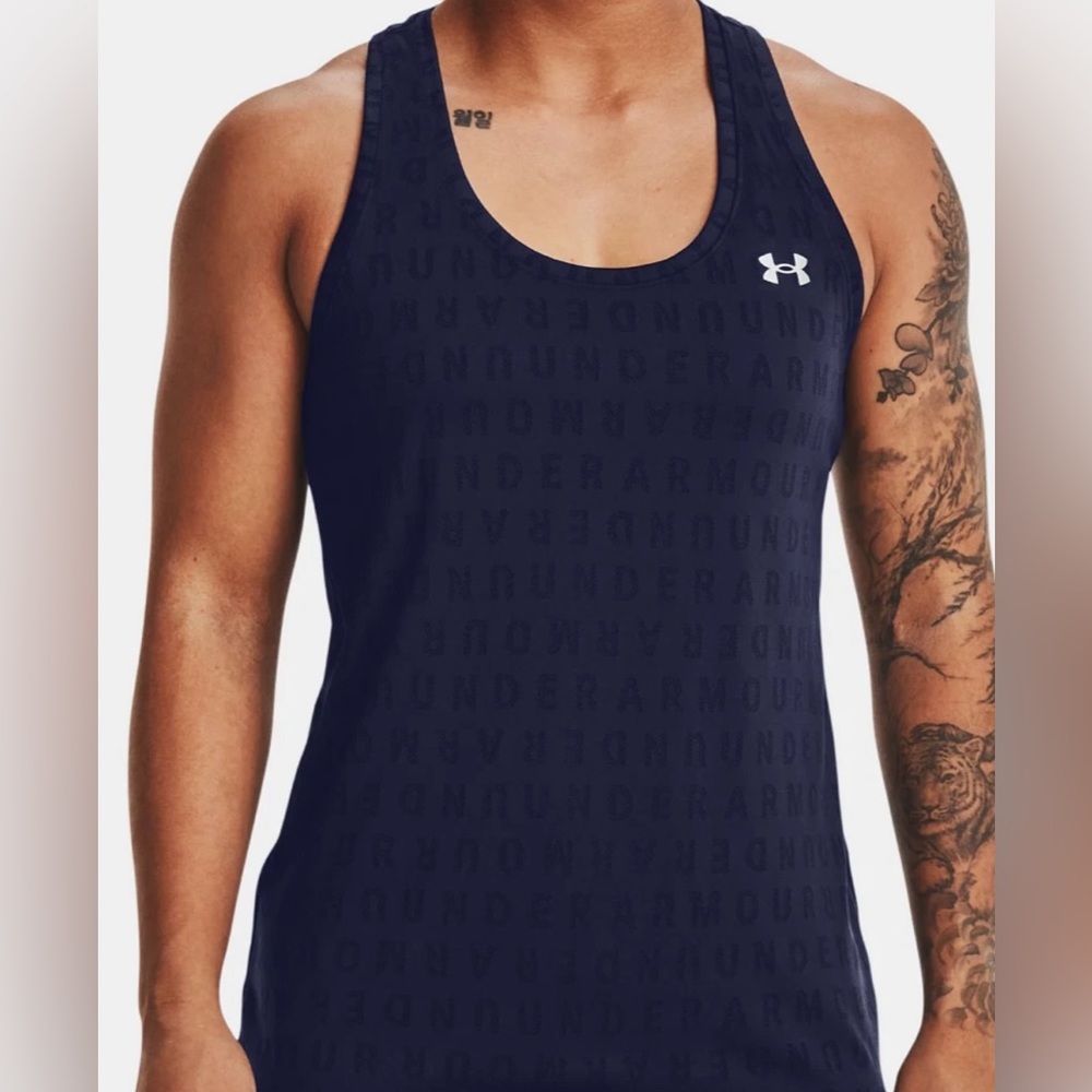 Under Armour Velocity Wordmark Navy Blue Athletic Tank